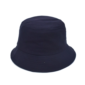 Detail of navy blue cotton bucket hat with multiple parallel stitching on the wide brim