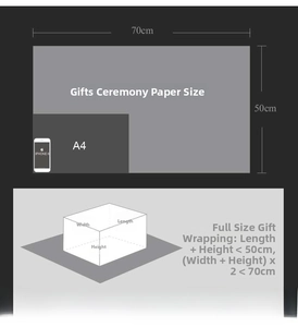 Size guide for kraft wrapping paper showing dimensions with A4 and phone reference