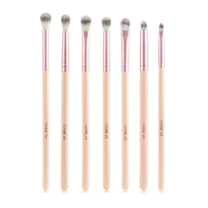 7-piece professional eye makeup brush set with matte pink handles and gradient bristles