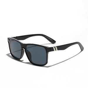Classic black square oversized sunglasses with dark grey lenses and silver metal accents
