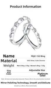 Technical details of S925 sterling silver couple rings with cubic zirconia and weights
