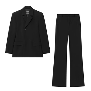 Blazer Femme Business Casual Et Pantalon Large Polyester Simple Boutonnage Manches Longues Coupe Slim Tenue De Bureau