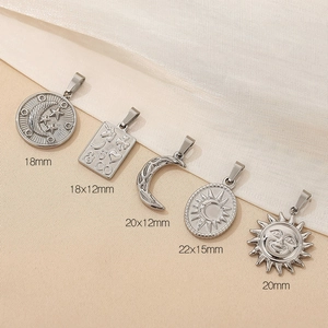 Set of bohemian stainless steel moon and sun pendants with celestial astrology designs