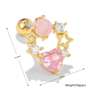 Detailed view of pink heart earring with dimensions 13.3mm height and 11mm width