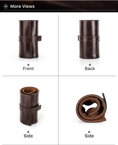 Viste dettagliate del rotolo porta orologi in pelle vintage con chiusura a cinturino