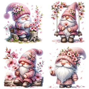 Adesivi per finestre con gnomi e fiori di ciliegio rosa per decorazione vetri casa