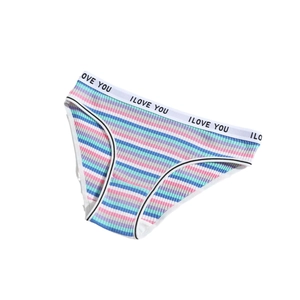 Women's cotton striped panties with I LOVE YOU waistband and ribbed texture