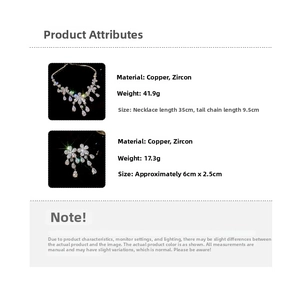 Detail specifications for zircon flower necklace and tassel earrings jewelry set