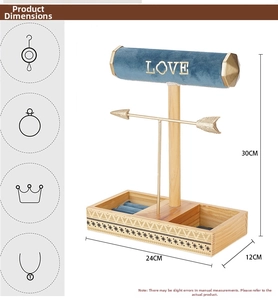 Detailed dimension guide for the 30cm jewelry display stand showing tower height and base