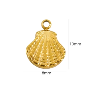 Detailed view of 10mm gold shell pendant with precise dimensions for jewelry making