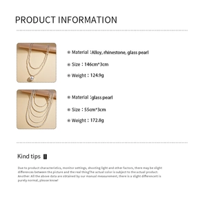 Detailed product information for multi-layer pearl necklace with size and weight specs
