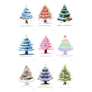 Collection de neuf stickers de fenêtre sapin de Noël aux styles variés et couleurs festives