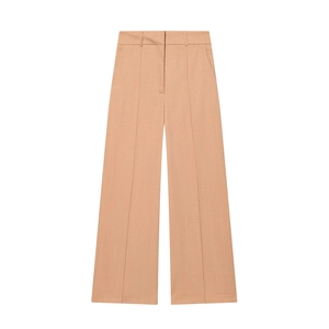 Women's apricot high-waist wide-leg trousers with central pleats and textured fabric