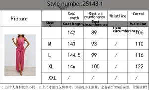 Detailed size chart for the elegant sleeveless V-neck maxi dress with knot detail