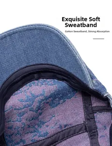 Vista dettagliata del berretto in denim con fascia antisudore in cotone e fodera premium