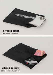 Close-up of elastic sports armband with three pockets for phone keys and cards