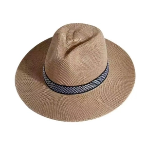 Chapeau de soleil classique en paille kaki pour hommes avec ruban décoratif