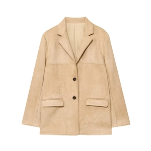 Women Suede Blazer Jacket Casual Lapel Single Breasted Solid Color Outwear With Flap Pockets Chic Fall Fashion