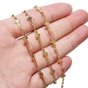 5mm vacuum plated gold stainless steel cross link chain necklace for jewelry making