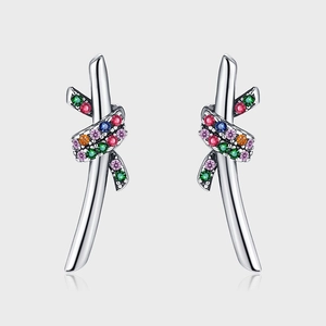 925 Sterling Silver Twisted Rope Rhinestone Stud Earrings For Women Elegant Multicolor Inlaid Fashion Jewelry Earrings Gift