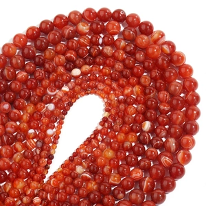 Natuurlijke rode gestreepte agaat ronde kralen met oranje-rood verloop en fijne textuur