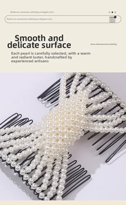 Detailed view of handmade woven pearl hair comb with elegant cross-beaded design