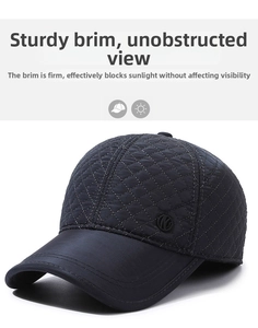 Close-up of diamond-quilted pattern on water-resistant winter baseball cap for men