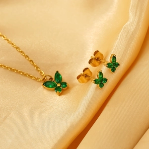 Schmetterling Halskette Und Ohrringe 304 Edelstahl 18K Vergoldet Bunte Zirkonia Inlaid Tier Schmuck Für Damen