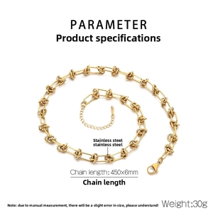 Détails du collier chaîne à nœuds en acier inoxydable doré 6mm avec dimensions