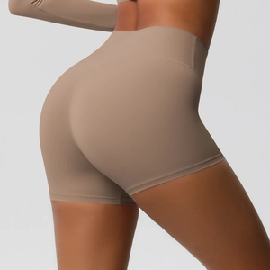 Detailed back view of high waisted fitness shorts showing push up and body contouring effect