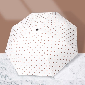 Polka dot white folding umbrella with UV protection and minimalist Korean style design