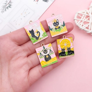 Tarot black cat enamel pendants for DIY jewelry making featuring Lovers and Empress designs