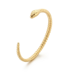 Gold snake-shaped cuff bracelet in titanium steel with detailed animal scale patterns
