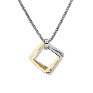 Hip hop geometric square pendant necklace with silver and gold intertwined rings for men