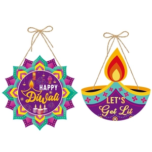 Diwali Door Hanging Decoration Paper Mandala Diya Flower Colorful Festival Atmosphere Home Party Wall Decor Hanging Sign