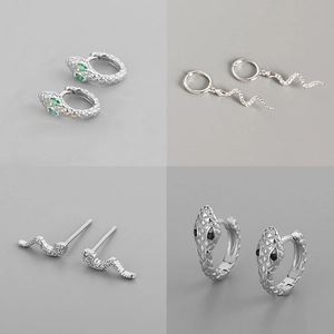 Punk Snake Shape Copper Earrings With 925 Sterling Silver Earring Post Luxurious Rhinestone Animal Stud Earrings For Women Jewelry