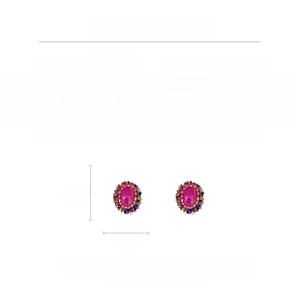 Size specifications for pink oval crystal flower earrings showing 3.5cm by 3cm dimensions