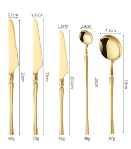 Detailed dimensions and weight of 5-piece gold 304 stainless steel cutlery set