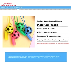 Detailed dimensions of colorful plastic soccer whistles with lanyards for PE training