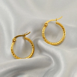 French vintage 18k gold plated titanium steel twisted rope hoop earrings for women