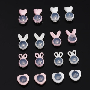 Pink and white ceramic heart and bunny ear shape earring backs for jewelry making