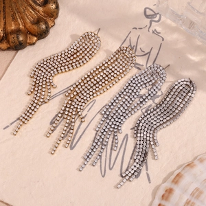 Elegant 18K gold plated tassel drop earrings with sparkling zircon for evening wear
