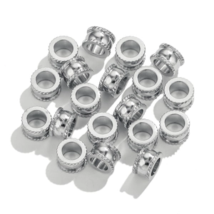 Bulk silver stainless steel large hole spacer beads with textured edges for DIY jewelry