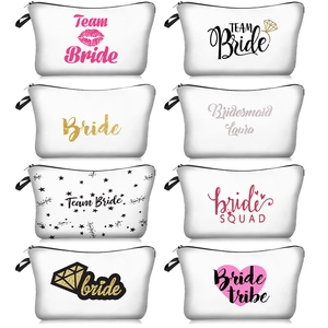 Bride Makeup Bag Polyester Zipper Toiletry Pouch With Handle For Wedding Party Bridesmaid Gift Travel Cosmetic Storage