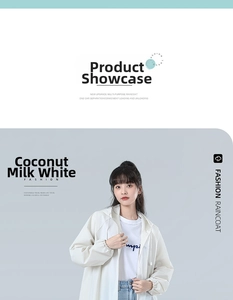 Detail of coconut milk white EVA raincoat with dual zipper and button closure design