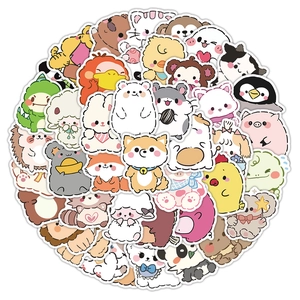 Set of 60 cute cartoon animal stickers featuring hamster and cat for laptop decor