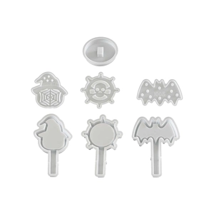 7-piece Halloween theme silicone mold set with skull, bat, and spider web patterns