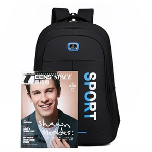 Minimalist black oxford fabric backpack with large capacity and sport branding logo