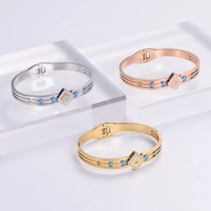 Minimalist evil eye bracelets with blue beads and crystals in gold, silver and rose gold