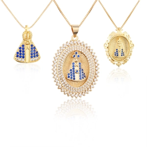 Collier Et Boucles Oreilles Religieux Vierge Marie Cuivre Plaqué Or 18K Zircone Notre Dame Aparecida Bijoux Coeur
